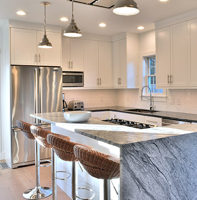 Nantucket modern kitchen with island and chairs